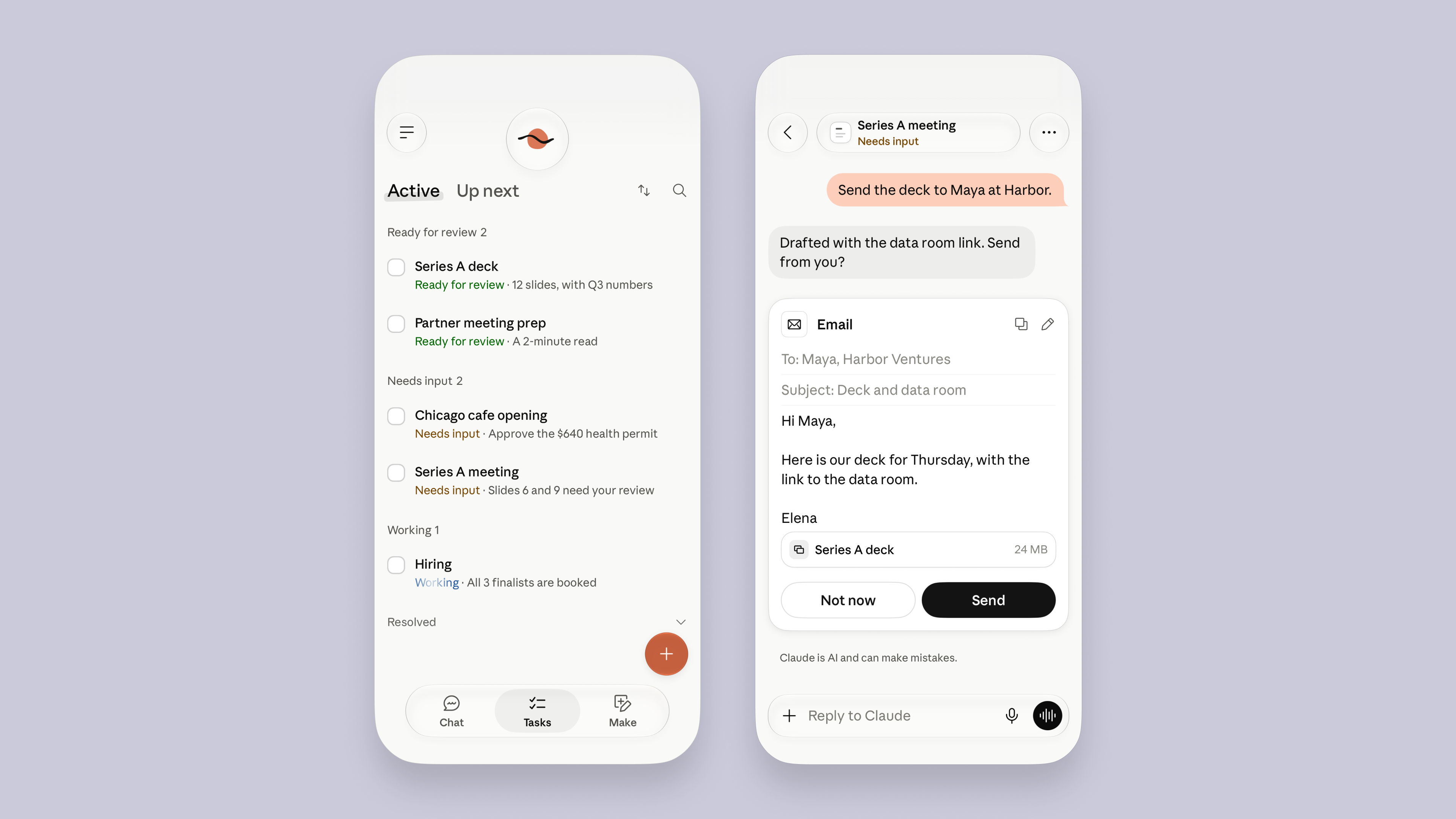 A screengrab of what a Claude Duet task list looks like