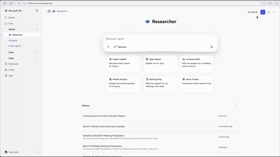 Claude in Researcher allows organizations to select the right AI for their specific business needs. 